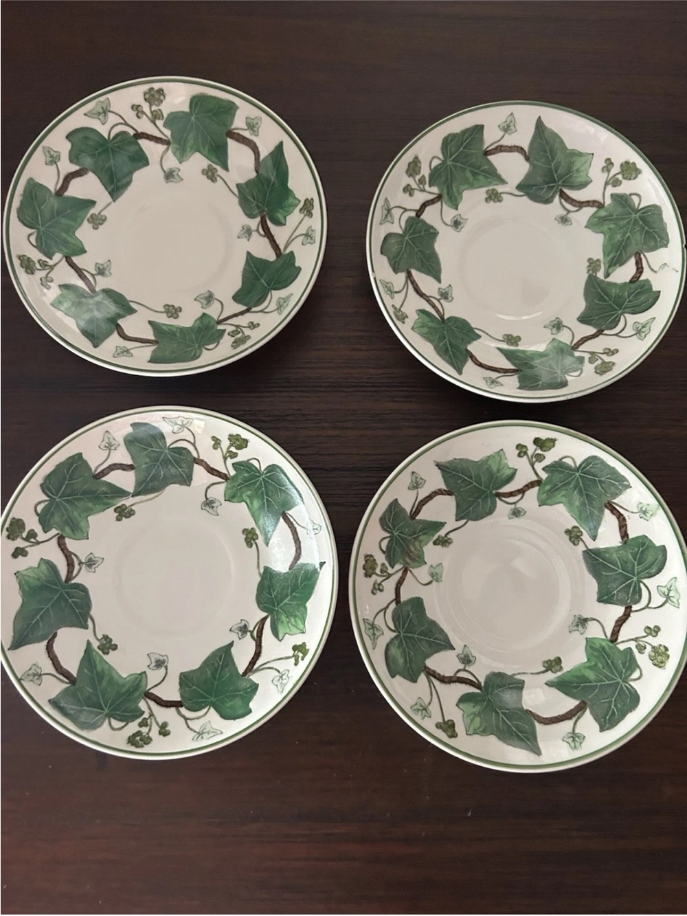 Wedgwood White Porcelain Plates with Green Ivy Vine Pattern - Set of 4